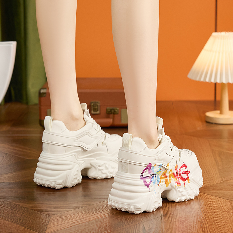 香港正品内增高老爹鞋女2025春季新款厚底松糕爆款配阔腿裤小白鞋