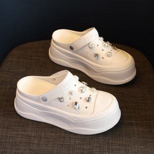 小个子厚底松糕休闲女鞋 女2026夏新款 增高包头半拖鞋 7CM香港正品