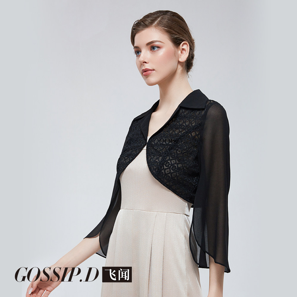 夏季披肩配裙子坎肩蕾丝雪纺罩衫旗袍外搭开衫空调薄款披风外套女