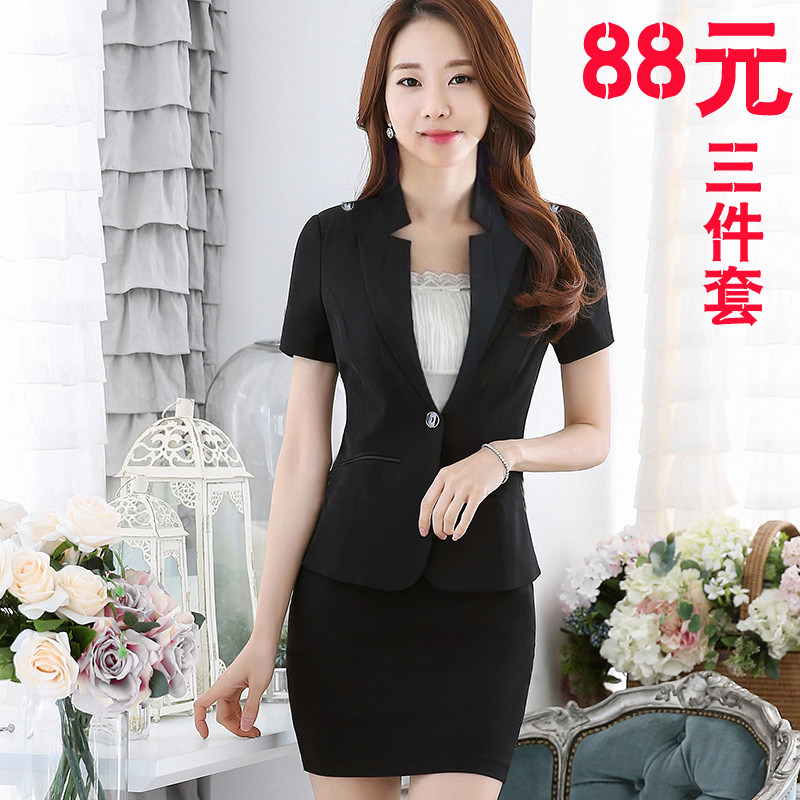 夏季职业装女短袖西服短裙套装OL白领时尚修身西装面试正装工作服