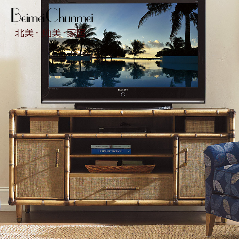 东南亚风藤编客厅民宿储物柜