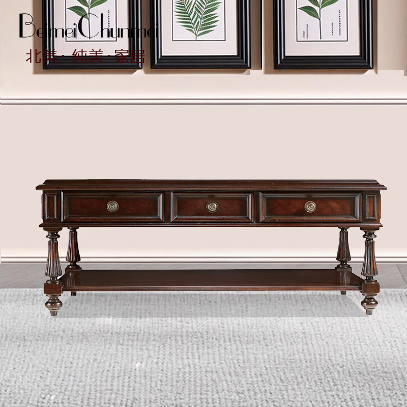 美式乡村桃花心实木茶几复古做旧储物桌客厅家具定制长方形咖啡桌