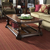 FINE精制美式 乡村复古实木雕花茶几长方形茶台欧式 收纳方几咖啡桌