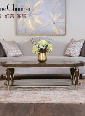 Amini现代轻奢艾弗里新款美式简约天鹅绒客厅实木三人位沙发组合