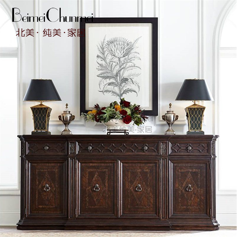 美式乡村实木玄关柜欧式复古餐边柜 仿古做旧隔断 斗柜立柜储物柜