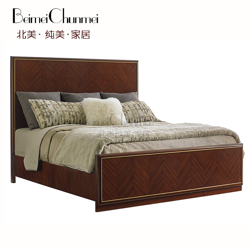 美式轻奢酸枝木双人床简约现代实木床1.8米主卧床浅乡村田园家具