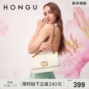 红谷包包女式 牛皮单肩腋下包菱格链条包斜挎包百搭通勤女士包 新款