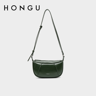 红谷包包女新款 质感牛皮单肩斜挎包今年流行复古马鞍包女士包小包