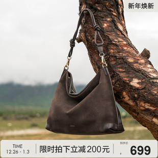 红谷包包2025新款 麂皮单肩腋下包百搭高级感斜挎hobo包真皮女士包