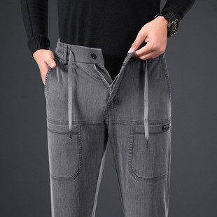 春季爆款条纹六兜男士休闲裤宽松直筒弹力男款多口袋春季长裤子男