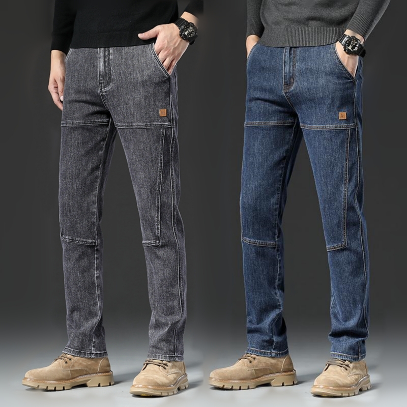 拉链长裤复古春季拼接牛仔裤