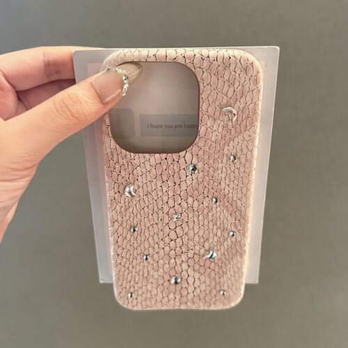 粉色蛇皮纹星月贴苹果17promax手机壳iPhone14新款15保护套16软壳