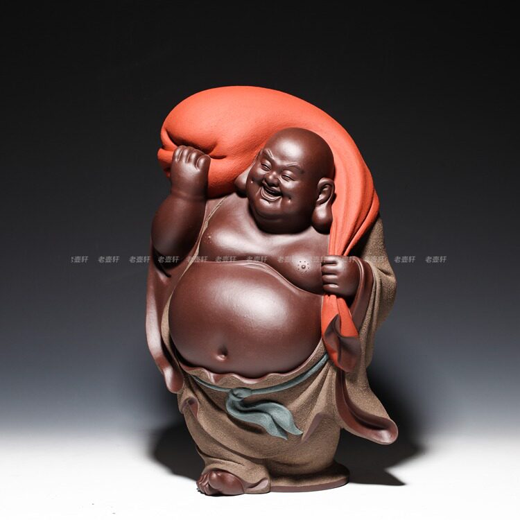 老壶轩  宜兴紫砂茶宠 郭栋制 【扛布袋罗汉】 摆件 杂玩