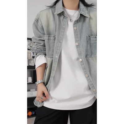 长袖衬衫purpo秋季新品牛仔