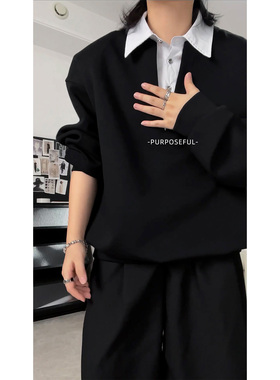 PURPOSEFUL诠度 秋冬新款 假两件衬衫领卫衣