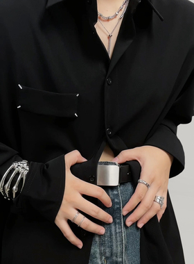 purposeful 高级感黑色长袖衬衣春夏小众上衣