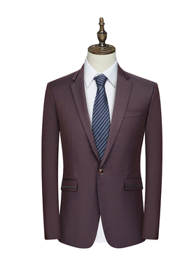 鸟家西服男一粒扣双开衩青年平驳领春秋商务礼服暗红色西装96104