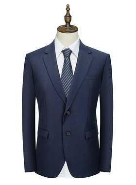 鸟家深藏蓝色西服男纯色毛料半麻衬两粒扣商务正装96021