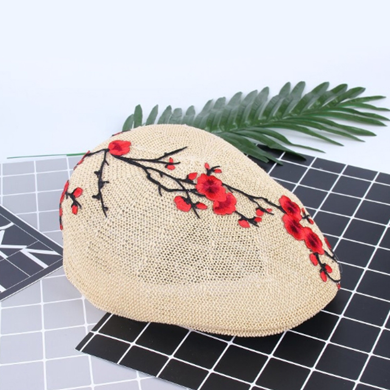 原创款中国风古典刺绣花装饰牛仔贝雷帽 透气淑女穿搭气质贝雷帽