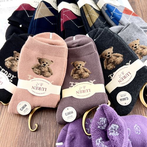 鹿人抗寒男女棉毛圈袜子