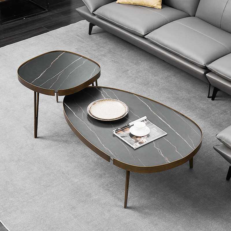 意式岩板大小椭圆茶几组合现代简约轻奢小户型设计师网红创意茶几