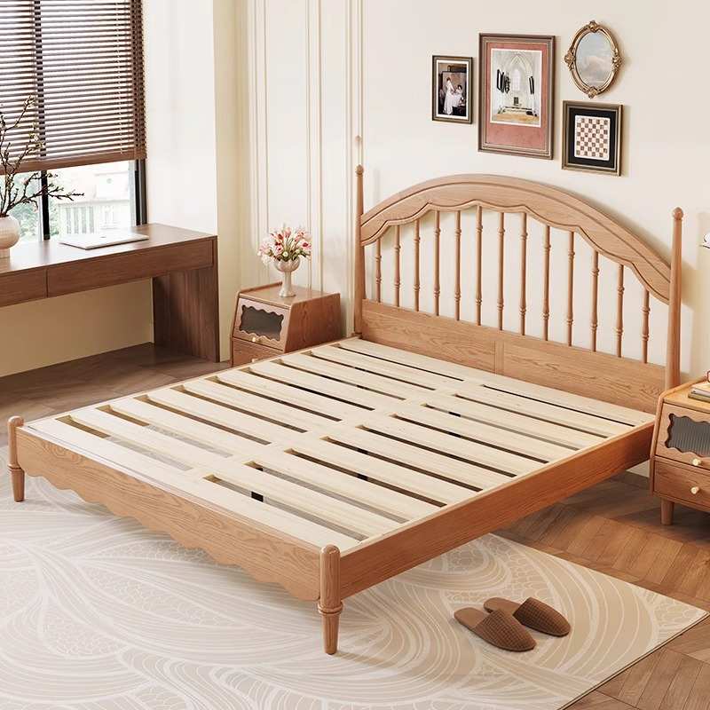 简约复古白蜡木纹实木床现代简约1.8m温莎床主卧1.8m中古风双人床