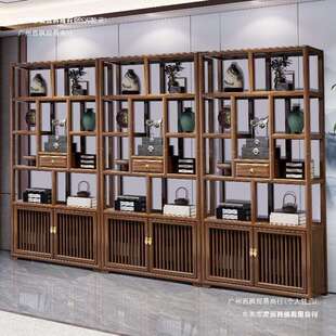 新中式博古架实木多宝阁置物架办公茶室展示柜隔断陈列书架子客厅