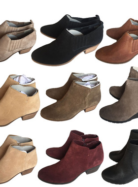 2018冬季坡跟磨砂皮靴女外贸欧美黑灰色防滑4142真皮短筒切尔西靴