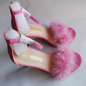 百搭T字带扣带 粉色毛毛露趾细跟高跟凉鞋 外贸新品 女时装 2025夏季