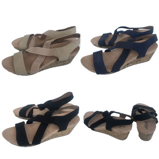 中跟坡跟凉鞋 2023夏季 女外贸露趾一字扣带舒适百搭休闲黑兰色沙滩