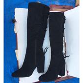 2024秋冬新款 靴 外贸出口欧美粗跟气质尖头百搭流苏高跟长靴时装