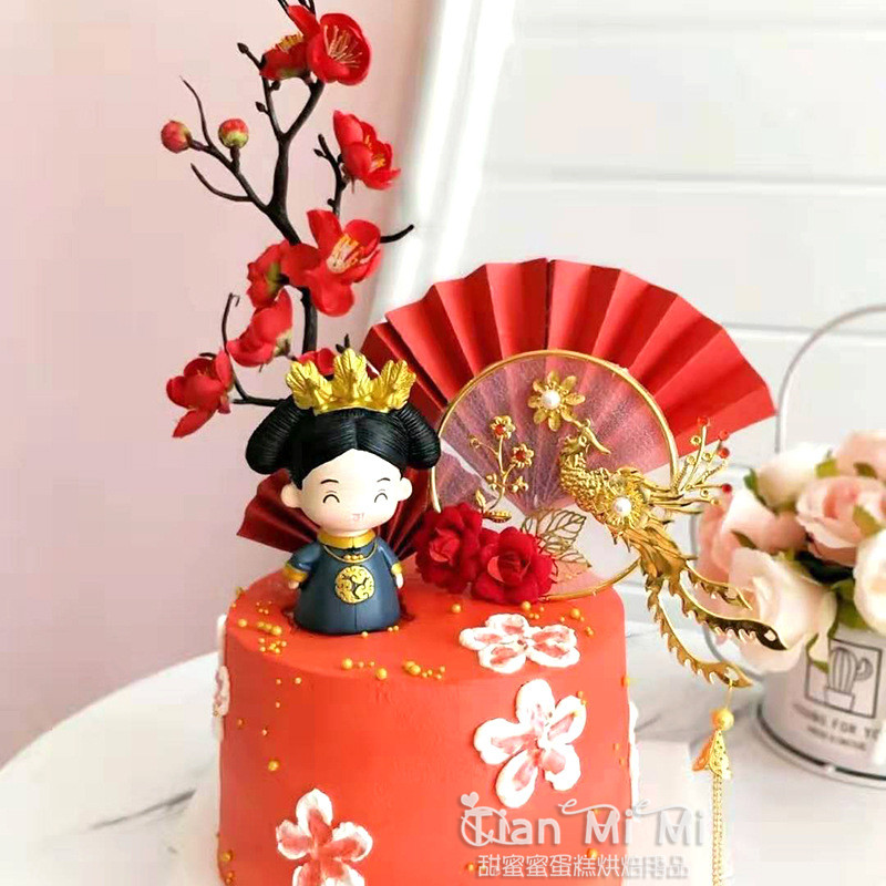 祝寿妈妈奶奶外婆生日蛋糕装饰皇后娘娘摆件宫廷凤凰金钗插牌插件
