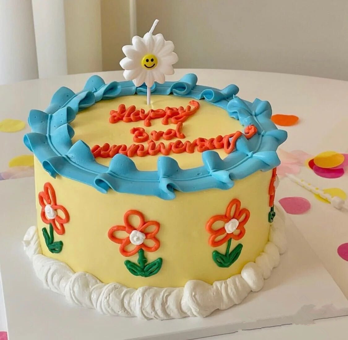 网红蛋糕装饰摆件小雏菊蜡烛插件白色笑脸太阳花生日蜡烛插牌烘焙