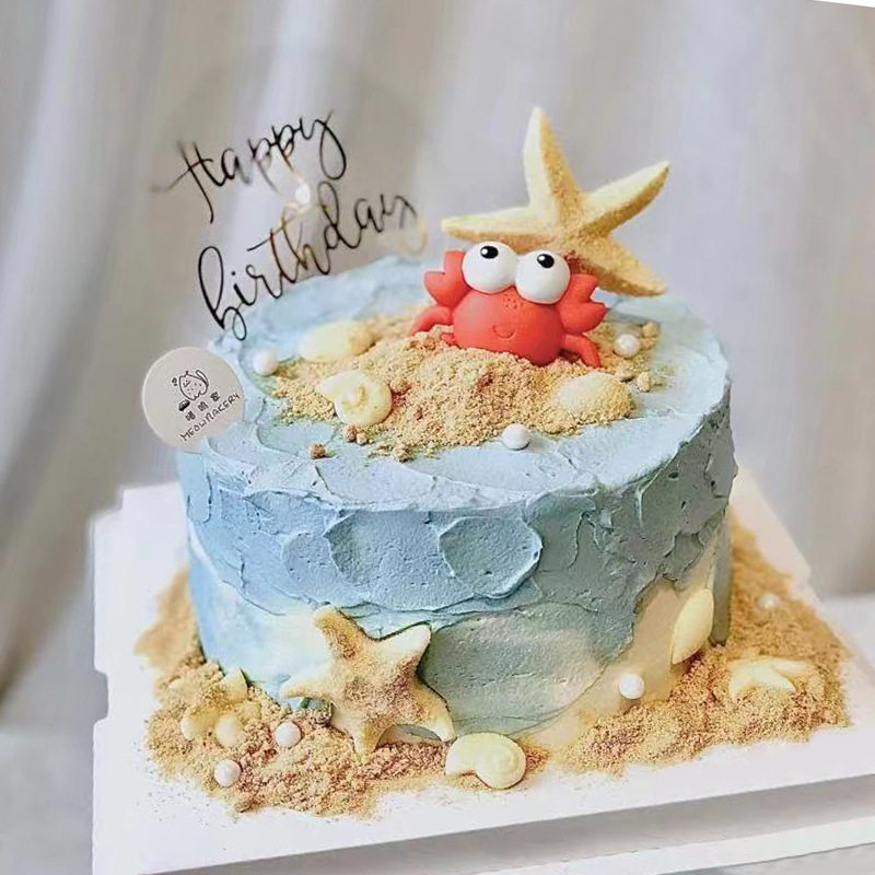 网红软陶螃蟹摆件烘焙动物插件巨蟹座星座生日蛋糕装饰派对装扮
