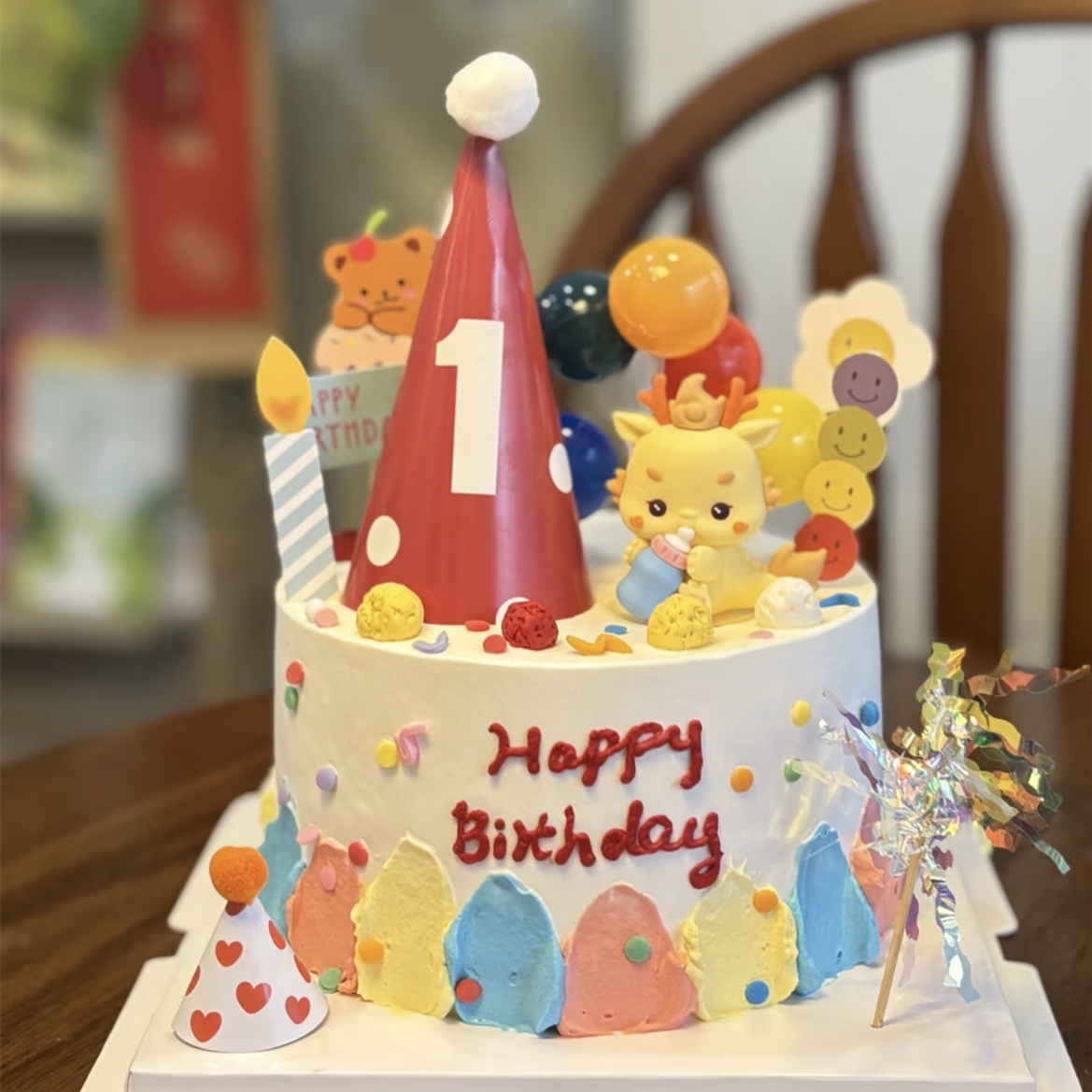 龙宝宝周岁生日蛋糕摆件龙年奶瓶男孩女孩一岁甜品台布置1岁插件