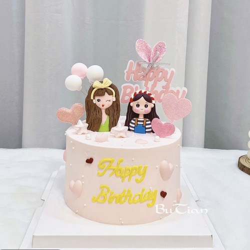 软陶妈妈女儿同天生日摆件