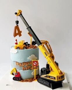 饰摆件挖机推土机工程车儿童男孩小孩生日挖掘机插件 吊车蛋糕装