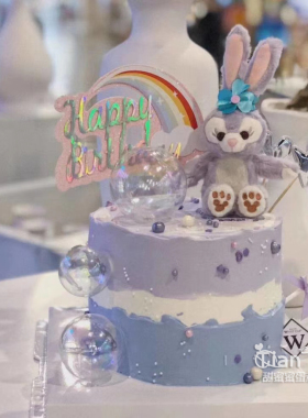 蛋糕装饰网红紫色兔子长耳朵兔公仔摆件儿童生日派对甜品台插件插