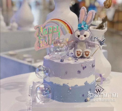 紫色兔子生日派对甜品台蛋糕装饰