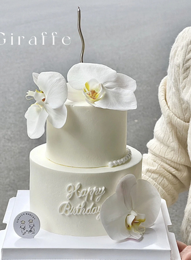 网红小仙女蛋糕装饰白色蝴蝶兰仿真花女神女生生日蛋糕插牌插件
