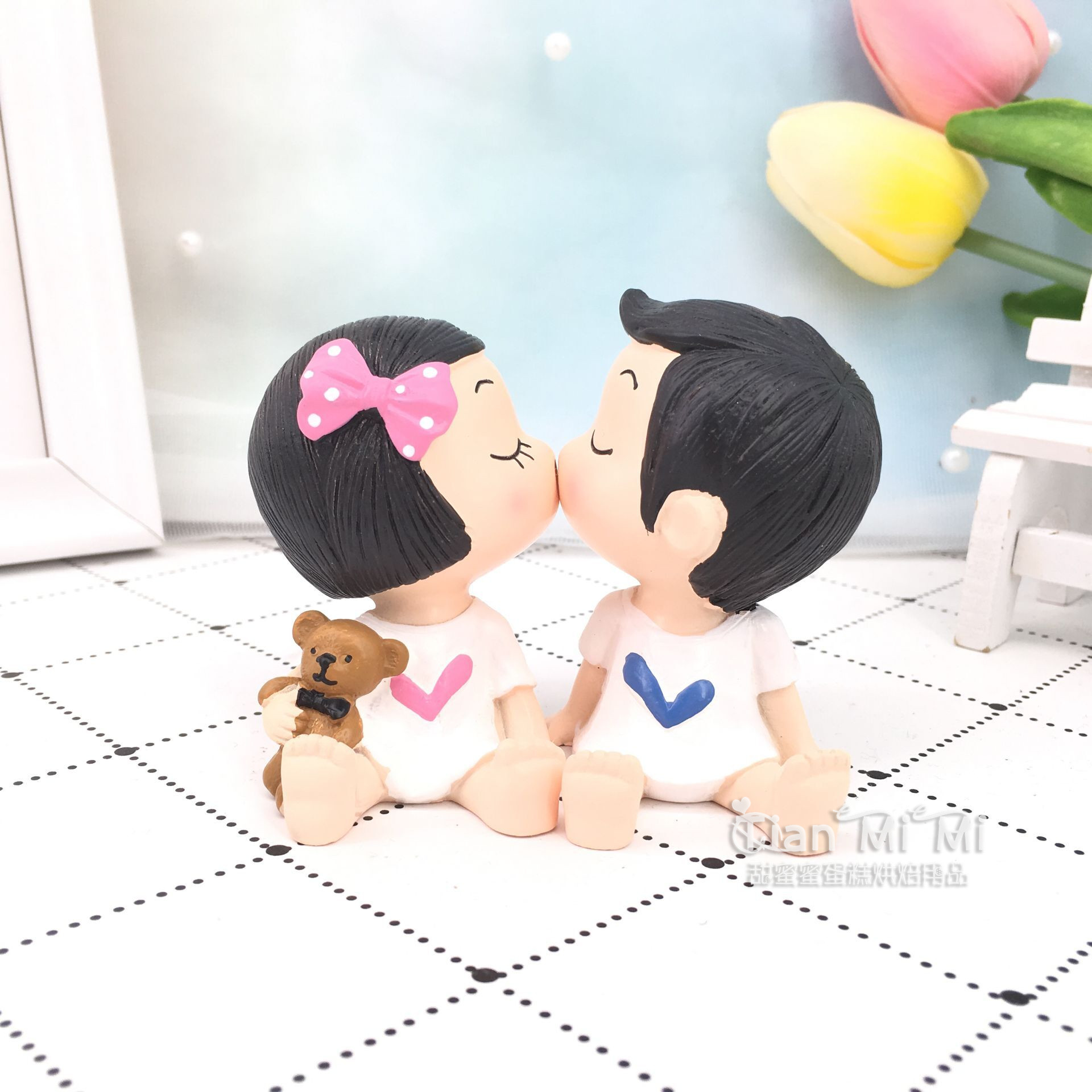 烘焙生日蛋糕装饰亲嘴娃娃摆件接吻情侣求婚人偶情人节表白配件