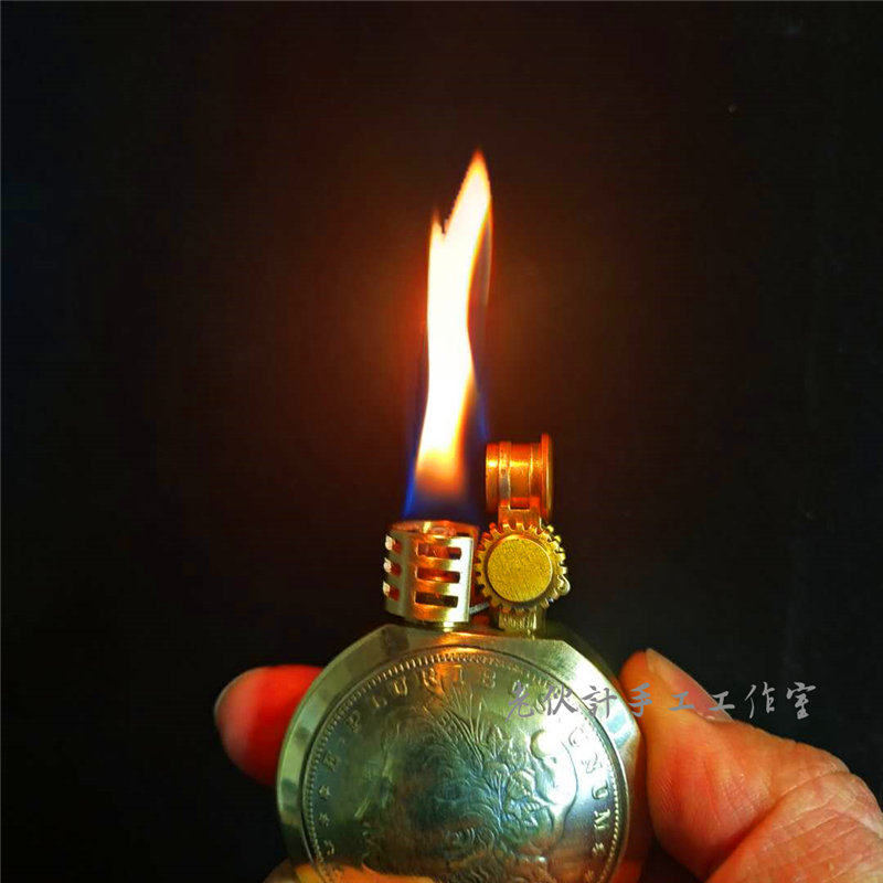 纯铜纯手工打火机防风战壕打火机贴章硬币煤油燃油机生日礼物定制