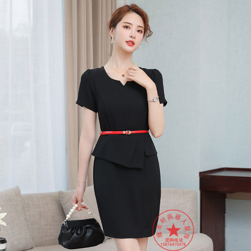 职业装女装假两件套连衣裙