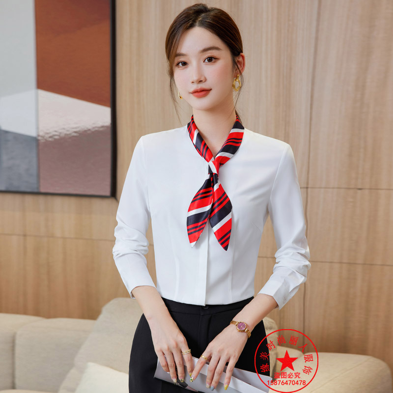 酒店服务员工作服秋装职业衬衫女长袖餐饮KTV前台收银员客服工装