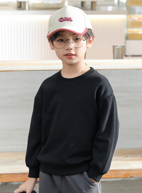 黑色卫衣男童全棉春秋款2023新款加厚红色灰色粉纯色内搭纯棉t恤