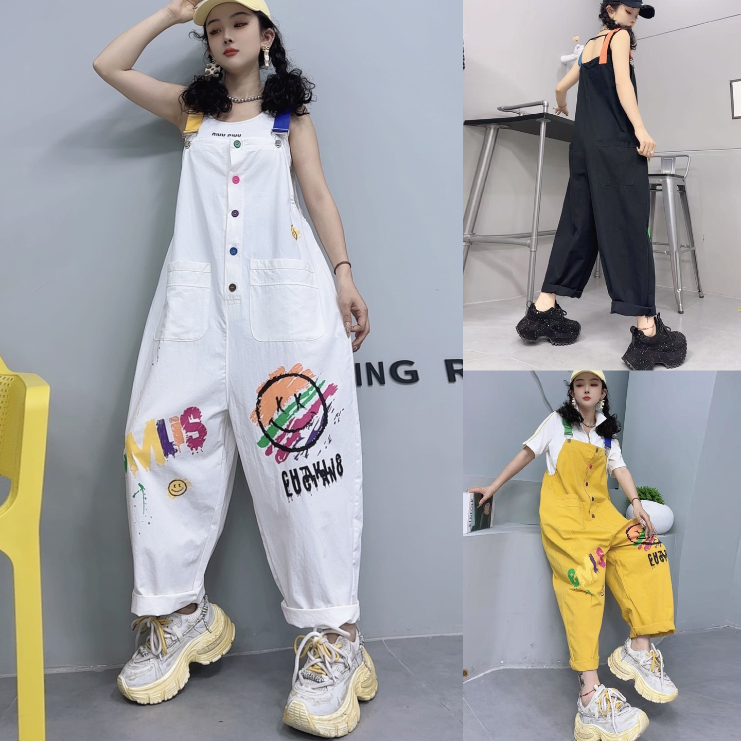 夏季薄款牛仔背带裤女宽松九分裤
