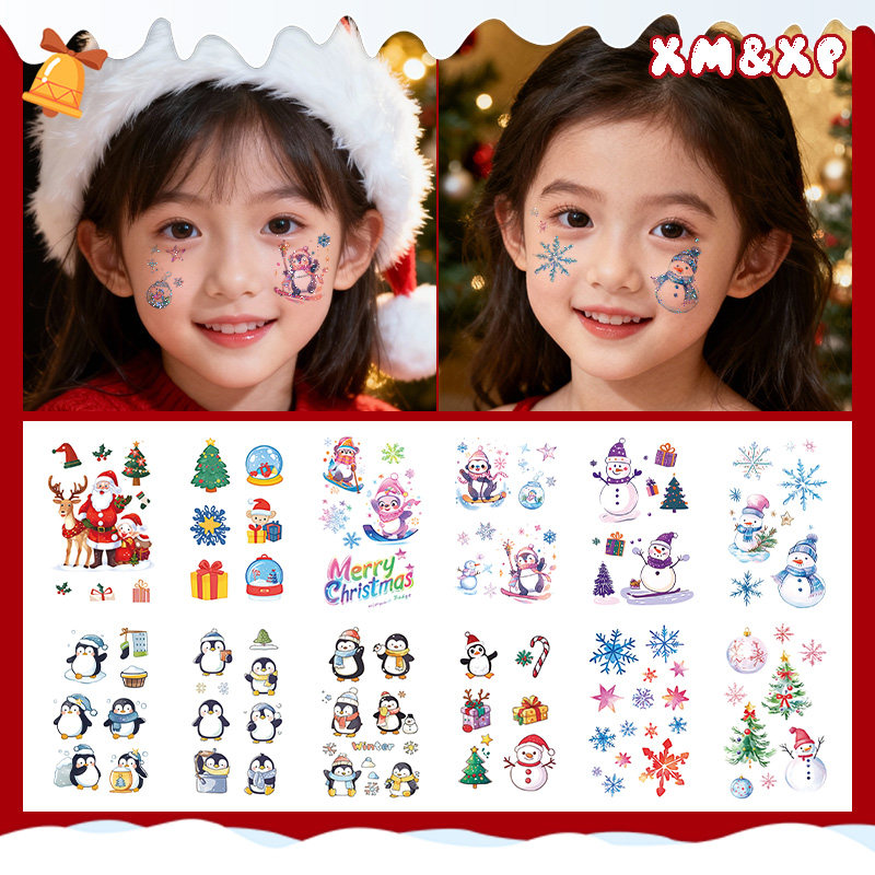 圣诞节卡通儿童脸贴闪粉纹身贴女