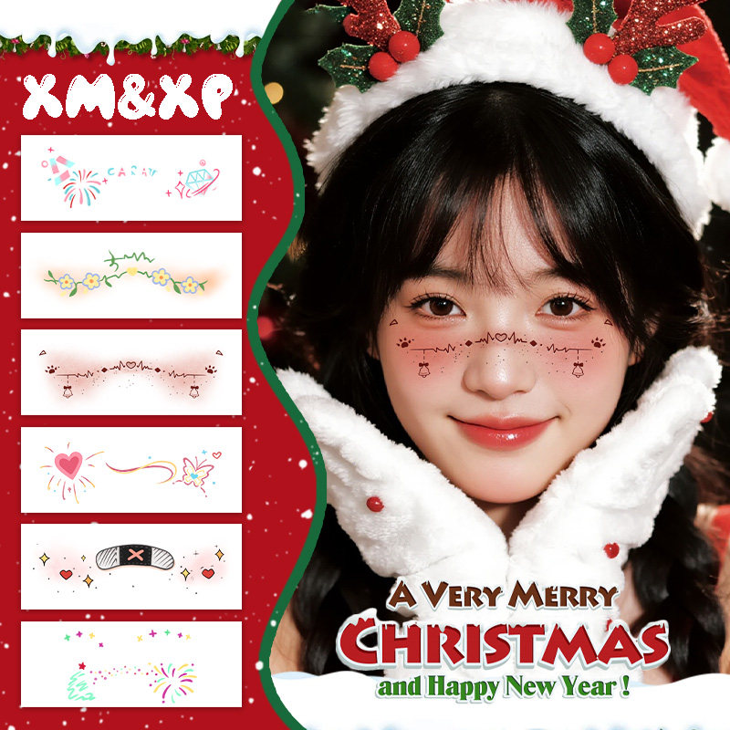 圣诞节妆容脸贴腮红彩色纹身贴纸