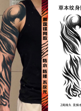 谢霆锋同款怒火蔓延手臂果汁草本纹身贴纸持久防水不反光男女全臂
