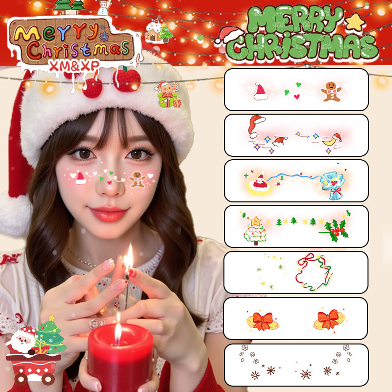 圣诞节妆容脸贴腮红脸部贴女纹身